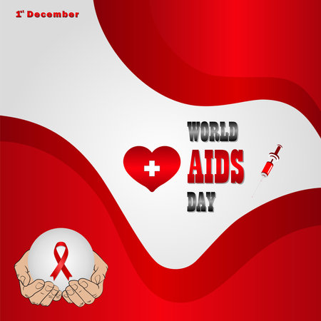 World AIDS Day December 1st, Banner with red ribbon and text World Aids Dayのイラスト素材