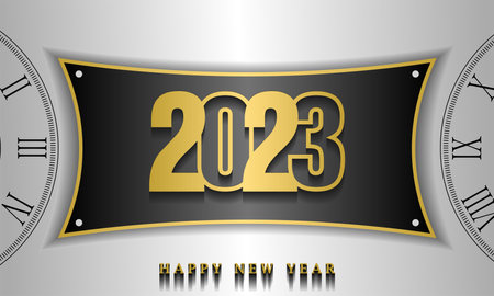 Happy New Year Celebration 2023 with typography lettering. Vector illustration, text and number