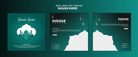 Set of social media post template in square background with simple ornament design for Ramadan Kareem. Good template for islamic celebration design.のイラスト素材