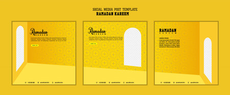 Set of social media post template in square background with simple ornament design for Ramadan Kareem and eid mubarakのイラスト素材