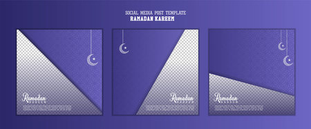 Set of social media post template in square background with simple ornament design for Ramadan Kareem and eid mubarakのイラスト素材