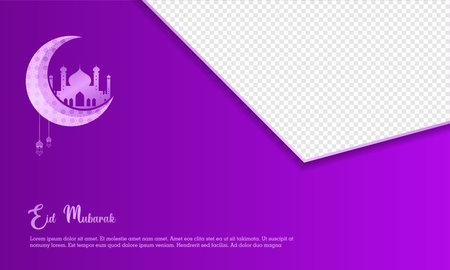 Happy eid mubarak, islamic greeting card purple color design background with islamic modern ornamentのイラスト素材
