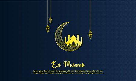 Happy eid mubarak, islamic greeting card blue and gold color design background with islamic modern ornamentのイラスト素材
