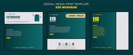 Set of social media post template, square background with white color and simple ornament design for islamic partyのイラスト素材