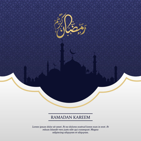 islamic greeting ramadan kareem card square background blue white color design for islamic partyのイラスト素材