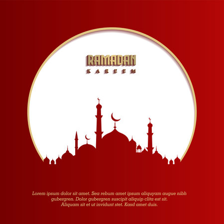 islamic greeting ramadan kareem card square background red gold color design for islamic partyのイラスト素材