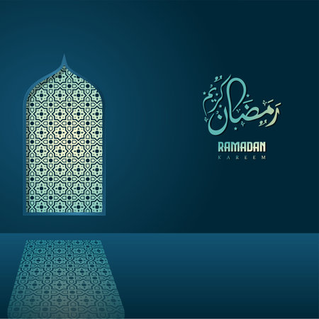 islamic greeting ramadan kareem card square background blue color design for islamic partyのイラスト素材