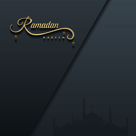 islamic greeting ramadan kareem card square background black gold color design for islamic partyのイラスト素材