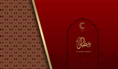 islamic greeting ramadan kareem card square background red gold color design  for islamic partyのイラスト素材