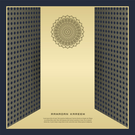islamic greeting ramadan kareem card square background black gold color design for islamic partyのイラスト素材