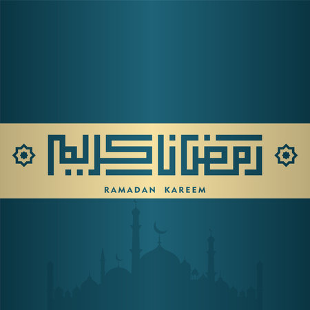 islamic greeting ramadan kareem card square background blue gold color design for islamic partyのイラスト素材