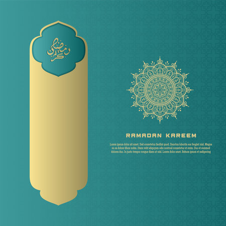 islamic greeting ramadan kareem card square background green gold color design for islamic partyのイラスト素材