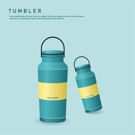 Tumbler mockup aluminum Bottle with green yellow color, realistic vector mockup water bottleのイラスト素材