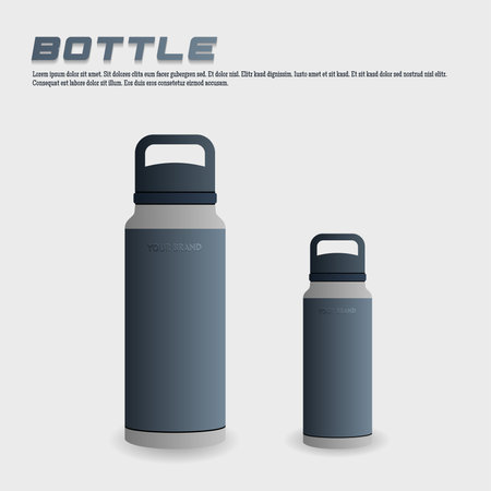 Tumbler mockup aluminum Bottle with blue black grey colors, realistic vector mockup water bottleのイラスト素材