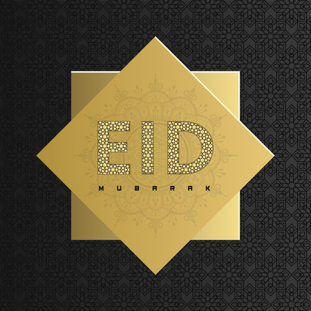 islamic greeting eid mubarak card square background black gold color design for islamic partyのイラスト素材