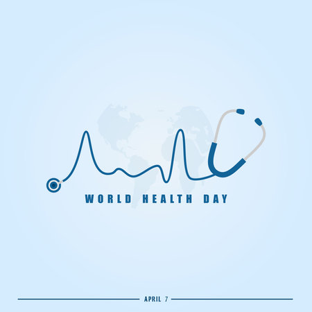 World Health Day. World health day concept text design with doctor stethoscope.のイラスト素材