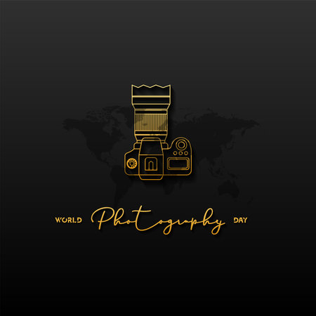 World photography day vector, typography design with camera. good template for world photography day design.のイラスト素材