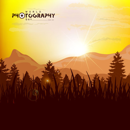 World photography day vector, typography design with camera. good template for world photography day design.のイラスト素材