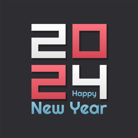 Happy New Year Celebration 2024 with typography lettering. Vector illustration, text and numberのイラスト素材