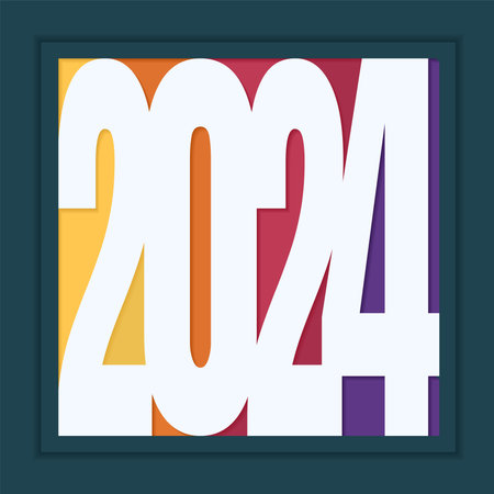 Happy New Year Celebration 2024 with typography lettering. Vector illustration, text and numberのイラスト素材