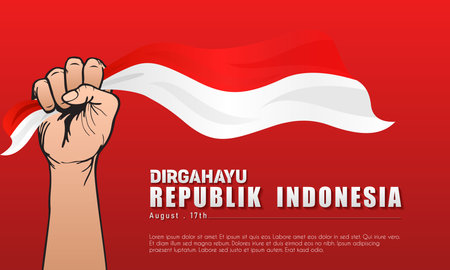 Happy Independence Day Republic Of Indonesia, 17 august. greeting card with red and white designのイラスト素材