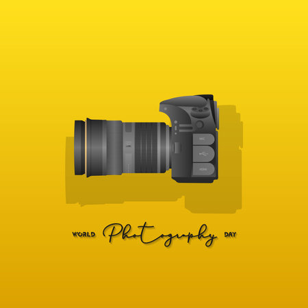World photography day, August 19th, typography design with cameraのイラスト素材