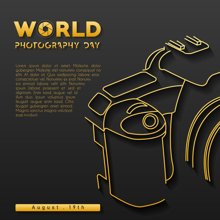 World photography day, August 19th, typography design with cameraのイラスト素材