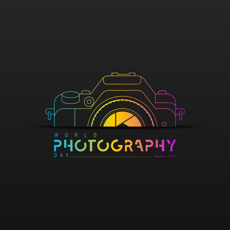 World photography day, August 19th, typography design with cameraのイラスト素材