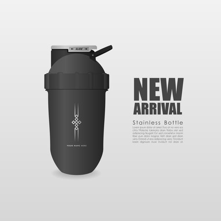 Tumbler mockup aluminum Bottle with black color, realistic mockup water bottleのイラスト素材