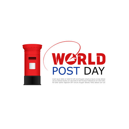 World Post Day. Postbox illustration with paper aeroplane typographyのイラスト素材