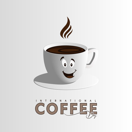 International Coffee Day. 1 october, smiling coffee cup illustrationのイラスト素材