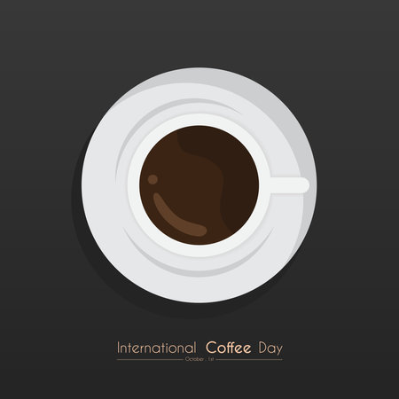 A miniature coffee cup design with a black background, perfect for International Coffee Day posterのイラスト素材