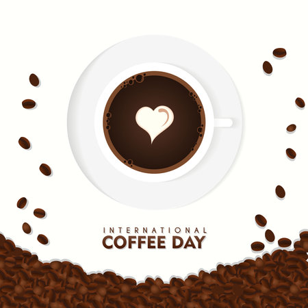 1 October is celebrated as International Coffee Day. coffee cup with white backgroundのイラスト素材