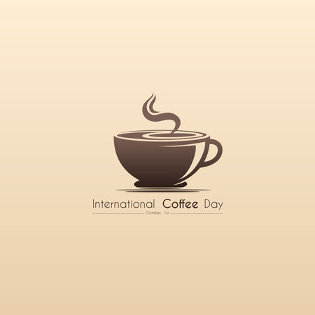 International Coffee Day. minimalist design with coffee cup silhouette on brown color backgroundのイラスト素材