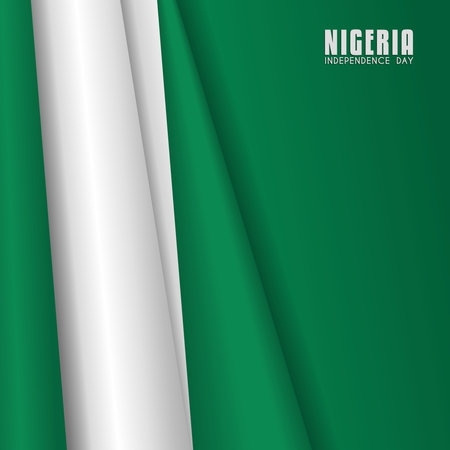 Wavy Nigerian flag on a green background. Suitable template for Nigeria independence dayのイラスト素材