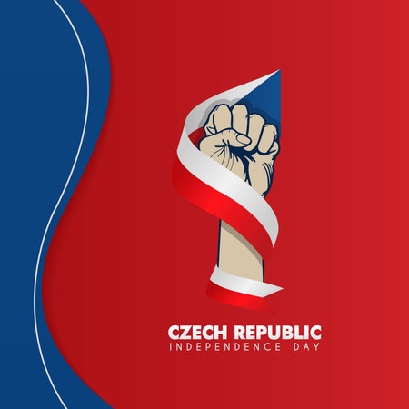 Czech Republic Independence Day, with a hand design wrapped in a flag ribbonのイラスト素材