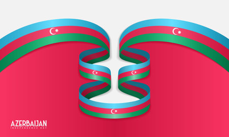 Azerbaijan flag ribbon waving. Template for Azerbaijan independence day poster designのイラスト素材