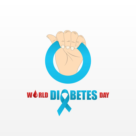 Light blue ring held in hand, symbol of diabetes, suitable for World Diabetes Day posterのイラスト素材
