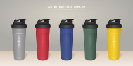 Set of colorful realistic plastic bottles for sports or travel, perfect for marketing your businessのイラスト素材