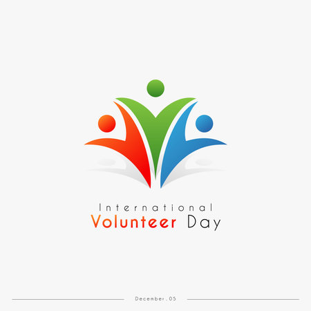 International Volunteer Day, with 3 volunteers icon design, suitable for poster, greeting card etcのイラスト素材