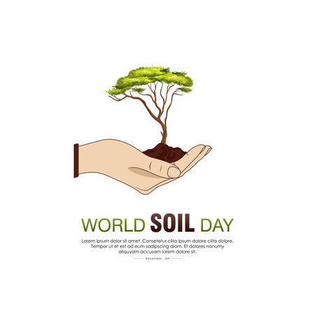 Hands holding a plant growing on top of the soil, suitable for a World Soil Day posterのイラスト素材