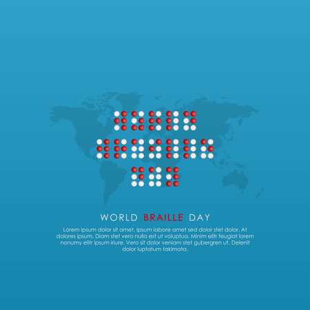 World Braille Day on 4 January with a banner on a blue backgroundのイラスト素材