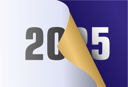 New Year celebration. white, gold and blue color combination, New Year 2025 greeting card designのイラスト素材