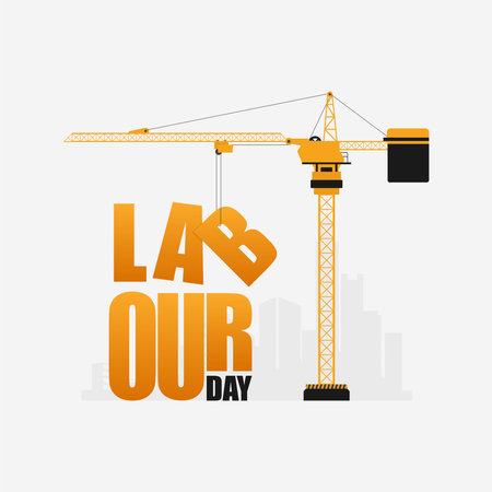Illustration Vector Design Of International Labour day 1 May with Crane Backgroundのイラスト素材