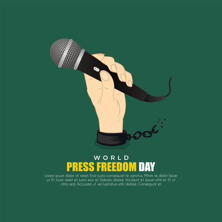 World press freedom day background with hands holding a michophoneのイラスト素材