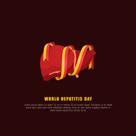 World hepatitis day poster. with a red and yellow ribbon around the liver, celebrated on July 28thのイラスト素材