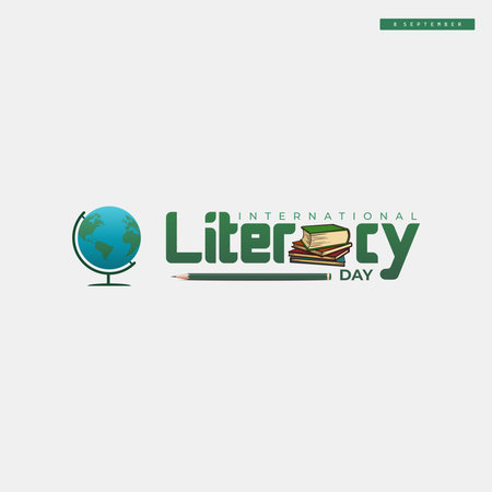 International Literacy Day, observed on September 8th, promotes literacy for all with a globe and booksのイラスト素材