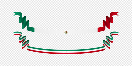Mexican Independence day. Mexican flag ribbon with realistic curved styleのイラスト素材