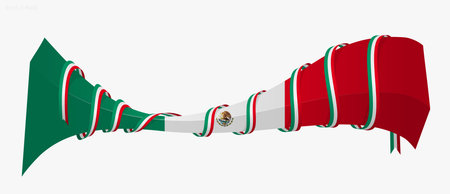 Waving bold 3d shape in green, white and green design with white background for mexican independence dayのイラスト素材