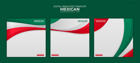 Mexican independence day. Set of carousel post template with curves shapes in red white green backgroundのイラスト素材
